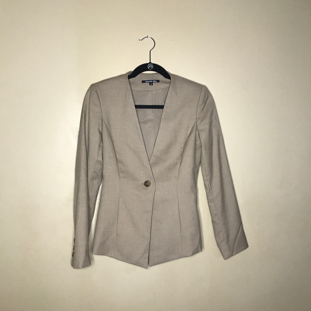 Tan Structural Blazer with Hidden Pockets